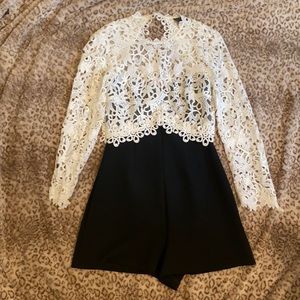 Topshop! White and black lace top, backless romper